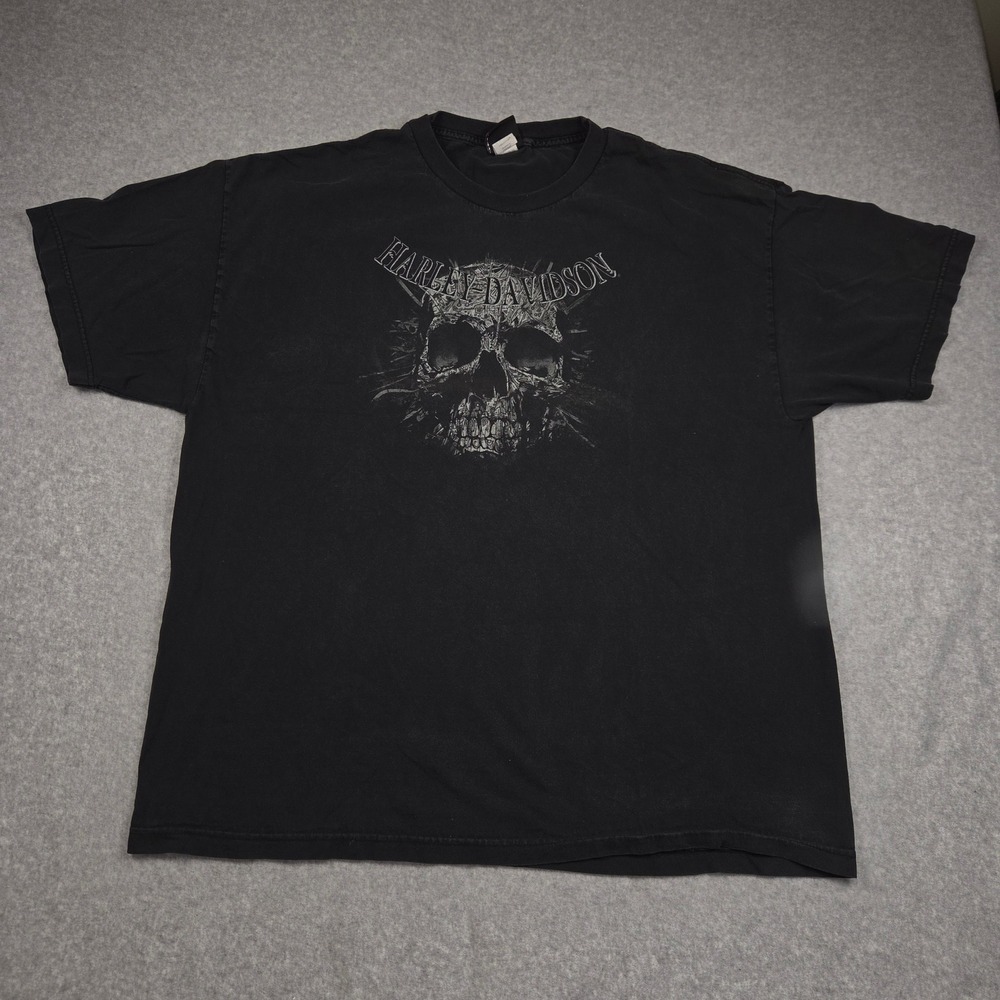 Harley-Davidson Skull Pinup Graphic T-Shirt Black 2XL Green Mountain VT Vintage